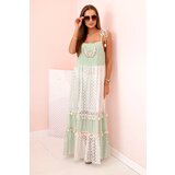 Kesi Włoski Women's boho dress with straps with embroidery and lace mint | shoptok.hr