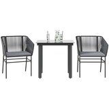  Vrtna garnitura - 3-dijelni vrtni blagovaonski set s jastucima od crnog | shoptok.hr