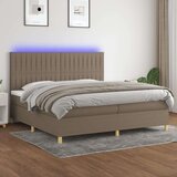  Box spring postelja z vzmetnico LED taupe 200x200 cm blago Cene