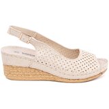 GOODIN Beige openwork wedge sandals | Shoptok.si