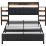 Lumor Postelja za odrasle 140x200 cm - vzglavnik iz žameta z policami in 3 USB priključki - kovinski okvir - črna, (22150925) | Shoptok.si