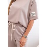 Kesi Włoski Women's viscose set with short sleeves and trousers dark beige | shoptok.hr