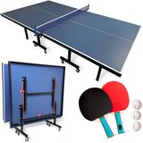 THUNDER Zložljiva miza za namizni tenis ® VITAL-18-BLUE – 18 mm MDF, komplet z mrežo, loparji in žogicami, (5000184237) Cene