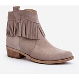 Zazoo 3430 Women's Suede Boots with Fringes Cappucino Cene