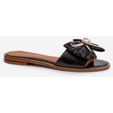 Laura Messi Flat Women's Leather Slippers With Bow 2791 Black | shoptok.hr