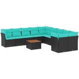  Vrtna garnitura - 11-dijelni set vrtnih sofa od poliratana s jastucima crni - Crna 1 | shoptok.hr