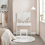 Veliki toaletni stol s ogledalom, LED rasvjeta, ladice, bijela | shoptok.hr