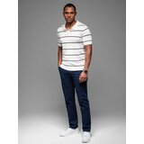 Ombre Men's horizontal striped viscose polo shirt - white and navy | ePonuda.com