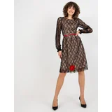 Fashion Hunters Women's lace dress with belt - black