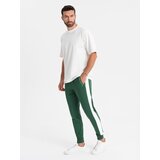 Ombre Men's sweatpants joggers with contrasting stripes - dark green | shoptok.hr