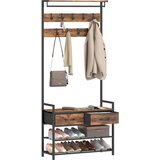HOMCOM garderobni stojalnik iverna plošča, kovinske cevi 80D x 30Š x 181,5V cm rustikalno rjava, (5000242248) Cene