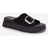 Zazoo Women's Suede Slides With Buckle On Platform Black 3019 | Shoptok.si