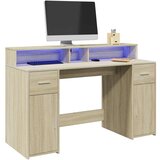 vidaXL Pisalna miza z LED lučkami sonoma hrast 140x55x91 cm inž. les | Shoptok.si