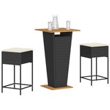 vidaXL 3-dijelni vrtni barski set od poliratana s jastucima crni | shoptok.hr