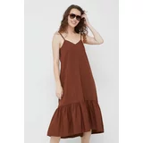Sisley Pamučna haljina boja: smeđa, midi, širi se prema dolje
