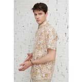 ALTINYILDIZ CLASSICS Men's White-Brown Slim Fit Slim Fit Hidden Button Collar 100% Cotton Printed Shirt Cene