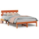  Okvir kreveta s uzglavljem voskasti smeđi 135x190 cm od masivne borovine | shoptok.hr