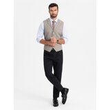 Ombre Kamizelka męska garniturowa z kołnierzem - beżowa | Shoptok.si