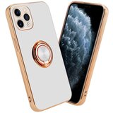 Cadorabo Ohišje, združljiv z Apple v sijajnem belem - zlatu z obročem - zaščitni pokrov iz fleksibilnega silikona TPU, z zaščito pred kamero in držalom magnetnega avtomobila, (20556218) | Shoptok.si
