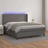 vidaXL Krevet box spring s madracem LED sivi 180x200cm od umjetne kože | shoptok.hr