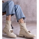 Gemre Beige ankle boots with a fabric upper by Krisa | Shoptok.si