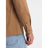 Ombre Men's REGULAR FIT cotton shirt with buttoned pockets - camel | Shoptok.si