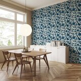  Tapeta - Birds and roses - monochrome blue pattern with botanical motif 50x1000 | shoptok.hr