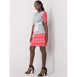 Fashion Hunters Gray and red patterned dress with a belt | shoptok.hr
