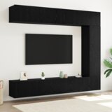 vidaXL 5-delni set TV omar s stensko montažo Črna hrastovina Inženirski les | Shoptok.si