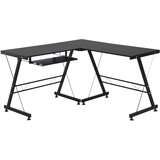 HOMCOM Moderna črna ravna vogalna računalniška delovna miza s predalom za tipkovnico iz jekla MDF v obliki črke L: 130L x 130D x 73,5A cm Ravna: 210L x 50D x 73,5A cm Črna, (20710805) | Shoptok.si