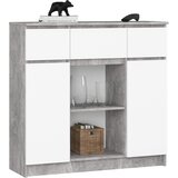 AKORD Komoda, 2 Vrata, 3 Predali In 1 Polica, Beton/Bela, (5000332401) | Shoptok.si