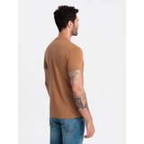 Ombre Men's BASIC classic cotton T-shirt with a v-neck - brown | Shoptok.si