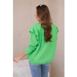 Kesi Cotton blouse with ruffles on the shoulders in light green color | shoptok.hr