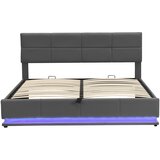 Lumor Oblazinjena postelja s predalom 180x200 cm z LED osvetlitvijo - iz umetnega usnja - siva, (22151575) Cene