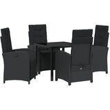 vidaXL Set vrtne blagovaonice s jastučićima, crni poliratan, Vrtni stol crni 80x80x73 cm, kaljeno staklo | shoptok.hr