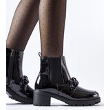Gemre Black patent insulated ankle boots with a Leo buckle | Shoptok.si
