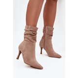 Boto Women's Heeled Ankle Boots With Wrinkled Shaft Eco Suede Zip Beige Ulisse | Shoptok.si