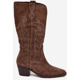 Zazoo Suede Cowboy Boots For Women With Heel Brown Karira | ePonuda.com