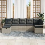  7-delni set vrtnih kavčev s blazinami svetlo siva poli ratan | Shoptok.si