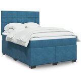 vidaXL Box spring postelja z vzmetnico modra 160x200 cm žamet | Shoptok.si