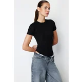 Trendyol Black Special Textured Tulle Fitted/Fitted Stand Collar Flexible Knitted Body with Snap Fasteners