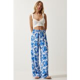  Women Ecru Blue High Waist Summer Wide Viscose Trousers Cijene