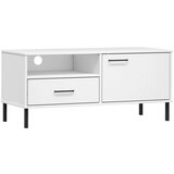 Maison Chic TV omarica - TV stojalo - Televizijska omarica s kovinskimi nogami bela trdna borovina OSLO, (21702347) | Shoptok.si