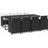  9-dijelni vrtni blagovaonski set s jastucima crni od poliratana Crna 219 cm table length | shoptok.hr