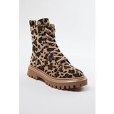 Trendyol Leopard Patterned Brown Lace-Up Flat Low Heel Ankle Boots | shoptok.hr
