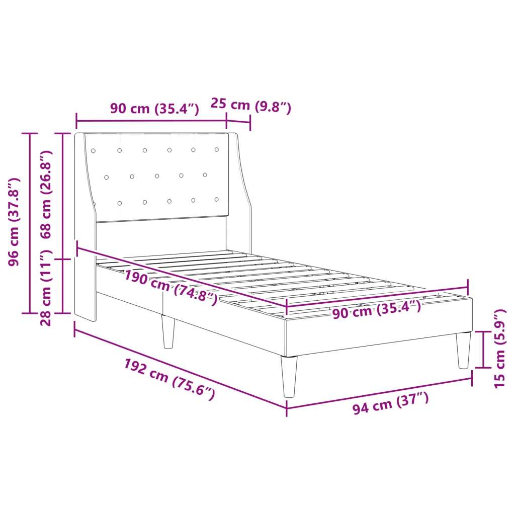  Okvir za krevet s uzglavljem Crna 90 x 190 cm Baršun - Crna 90 x 190 cm | shoptok.hr