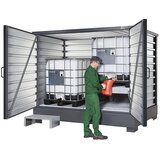 eurokraft pro Odlagališče iz jeklene pločevine za nevarne snovi, visoka izvedba - postavitev 2 cistern IBC s podstavkom za točenje, VxŠxG 2360 x 2990 | Shoptok.si