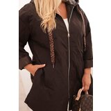 Kesi Włoski Plus Size women's quilted jacket with a hood and the inscription HOPE brown | Shoptok.si