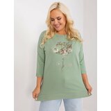 Fashion Hunters Larger size pistachio blouse with appliqué Cene
