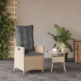 vidaXL Nastavljiv vrtni stol z blazino bež poli ratan | Shoptok.si
